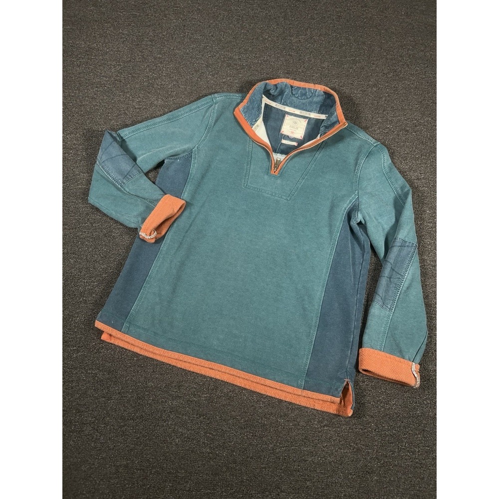 Fat Face Airlie 1/4 Zip Sweatshirt Men Medium Blue Orange Cotton Hiking Outdoors